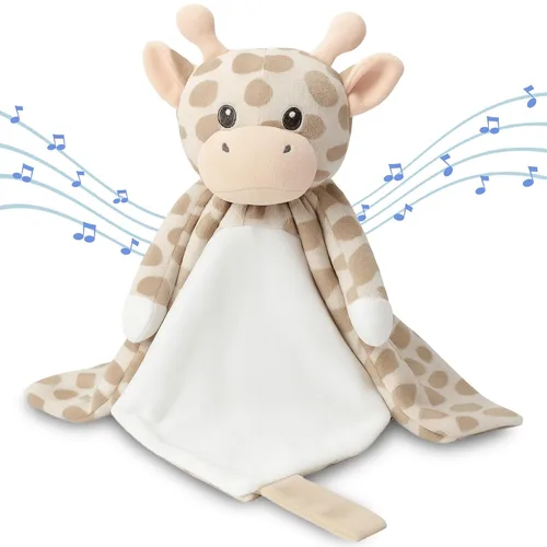 Love By Emi Juguete para dormir 4 en 1 para bebé, máquina de sonido de animales de peluche y soporte para chupete, ruido blanco y música, manta de