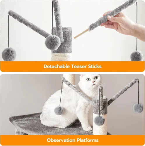 Miniatura 9 de HOOBRO Árbol para gatos con recinto para caja de arena, 27.6" L x 18.9" A x 52" Al, Torre de madera para gatos todo en uno, Muebles para gatos
