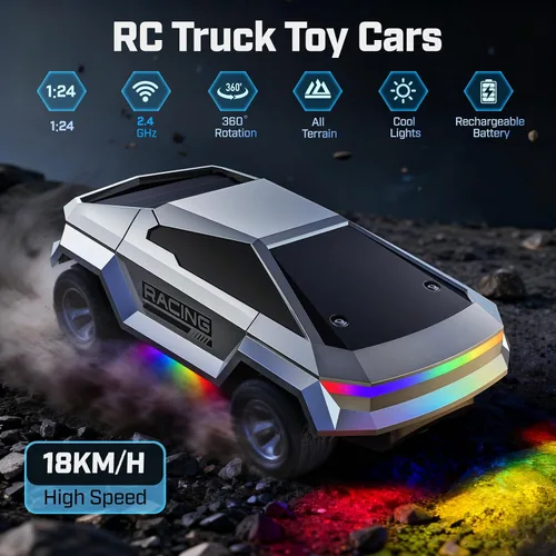 Miniatura 2 de WayEee Auto de control remoto 1/24 Cyber RC Truck, autos RC para niños con luces coloridas, control remoto de 2.4GHz, 2 baterías recargables, 18KM/H
