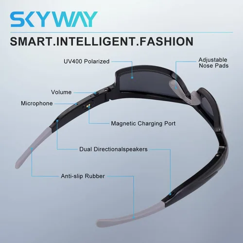 Miniatura 4 de SKYWAY Gafas de sol deportivas polarizadas inteligentes Bluetooth con audio inalámbrico protección UV para deportes al aire libre, diseño unisex
