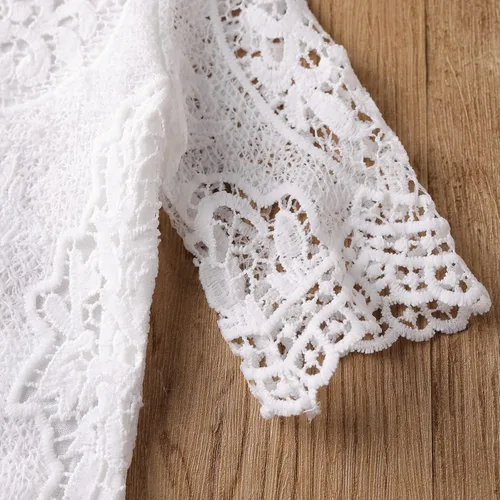 Miniatura 8 de ODIMAME Conjunto de ropa para bebé niña con encaje blanco + jeans rasgados + diadema, conjunto de ropa de verano de 3 piezas