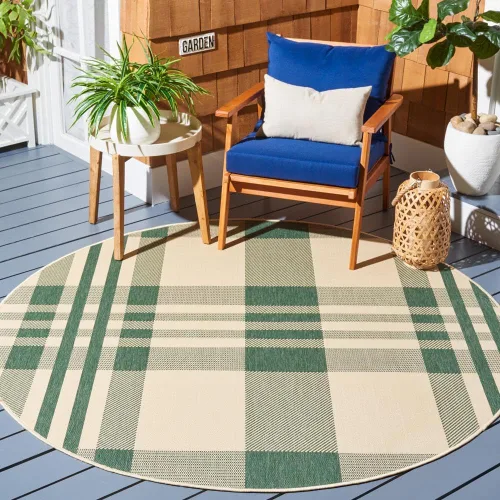 Miniatura 62 de SAFAVIEH Alfombra Lavable para Exteriores Colección Courtyard - 2'3" x 4', Beige y Azul, Patrón a Cuadros, No Desprende Pelusa y Fácil Limpieza