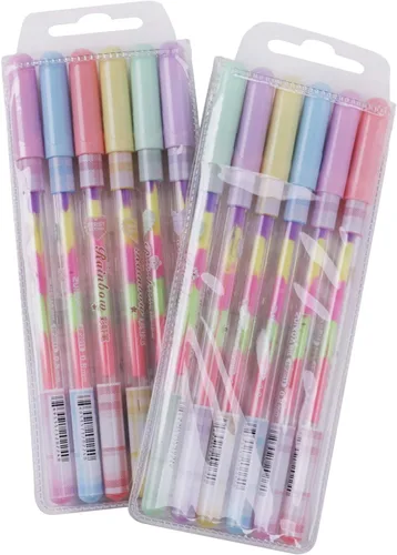 Miniatura 7 de Paquete de 12 bolígrafos de gel de tinta multicolor 6 en 1 de 0.031 pulgadas, bola rodante, suministros escolares de oficina, bolígrafo, repuestos