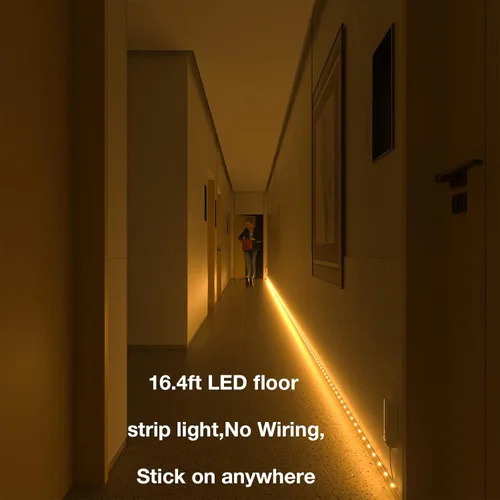 Miniatura 5 de WOBANE Luces de doble sensor de movimiento debajo de la cama, tira de luz LED recargable de 16.4 pies, luz de cinta alimentada por batería