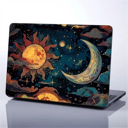 Miniatura 7 de para MacBook Air de 13 Pulgadas, Funda Negra con Patrón de Sol y Luna Brillando en Contraste Versión 2011-2017 de A1466/A1369 Carcasa Rígida