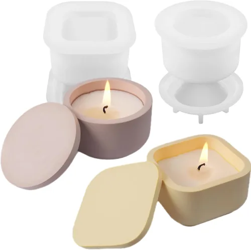 Cajas de Almacenamiento con Tapas - Moldes Creativos de Silicona para Velas, Moldes de Botellas de Rayas Redondas y Cuadradas de Hormigón para