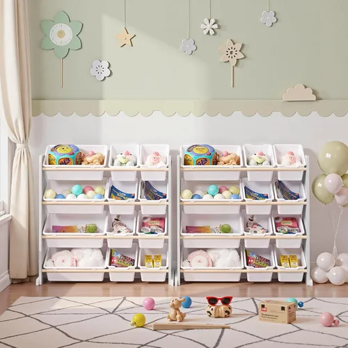 Miniatura 7 de VECELO Organizador de almacenamiento de juguetes para niños pequeños, 12 compartimientos, estante de madera para sala de juegos para niños, libros