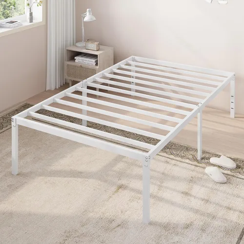 Miniatura 13 de Allewie Base de cama individual, camas de plataforma de metal de 18 pulgadas con espacio de almacenamiento, no necesita somier y fácil montaje, Negro