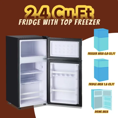 Miniatura 3 de Mini refrigerador con congelador, refrigerador pequeño de doble puerta, refrigerador de dormitorio para soltero, con estantes extraíbles para Negro