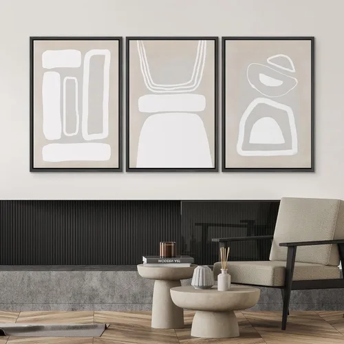 Miniatura 467 de SIGNWIN Lienzo enmarcado para pared, arte con pinceladas de flujo neutro en tonos beige abstractos, ilustraciones, arte moderno, decorativo