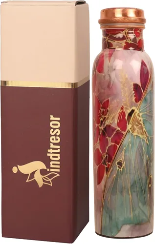 Miniatura 16 de Botella de agua de cobre puro - Hecha a mano - Beneficios para la salud ayurvédica - Grande 35 oz - A prueba de fugas - Fácil de llevar para Negro