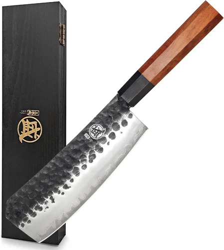 Miniatura 10 de MITSUMOTO SAKARI Cuchillo de chef Gyuto de 8 pulgadas, cuchillos de chef de cocina forjados a mano japoneses, acero de alto carbono 9CR18MOV de 3