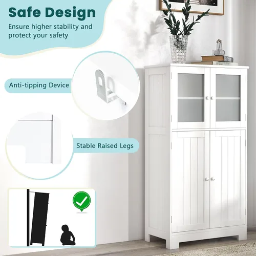 Miniatura 6 de COSTWAY Armario de almacenamiento de baño, armario organizador de almacenamiento de lino de madera con puertas y estante ajustable, armario de piso