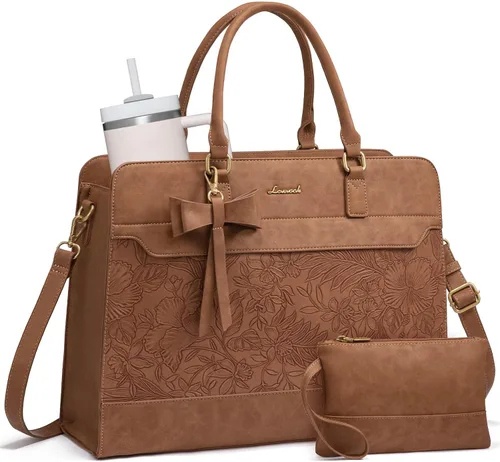 Miniatura 15 de LOVEVOOK Bolso para laptop de mano para mujer, bolso de trabajo de cuero, bolso de negocios impermeable para profesora, bolso de mano grande