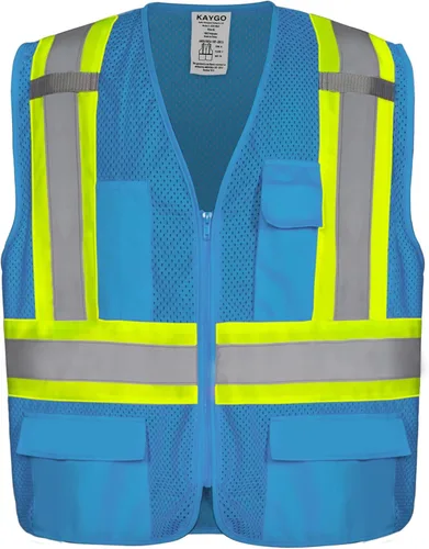 KAYGO Chaleco de seguridad con bolsillos - Chaleco reflectante de alta visibilidad ANSI Clase 2 Chaleco de construcción Azul