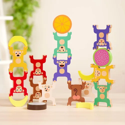 Miniatura 7 de Juguete de monos apilables de madera para niños pequeños - Anillos entrelazados coloridos - Desarrolla habilidades motoras finas y mano
