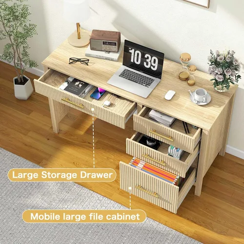 Miniatura 5 de Escritorio ejecutivo moderno con cajones: escritorios de oficina en casa de roble de 54 pulgadas con cajón de archivos, escritorio de madera
