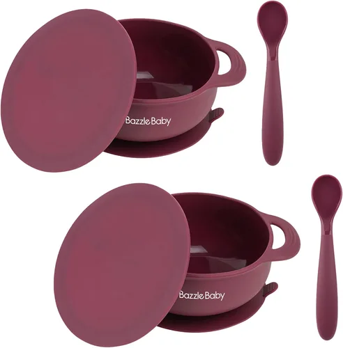 Miniatura 3 de Bazzle Baby Tazones de succión de silicona con tapa de succión y cuchara Juego de 3 piezas Silicona libre de BPA Perfecto para 4-36 meses.