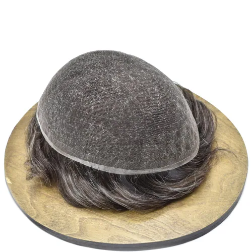 Miniatura 240 de Toupee para hombres nudos blanqueados hombres toupee hairpieces europeo virgen sistema de reemplazo de cabello humano suave encaje francés hombres