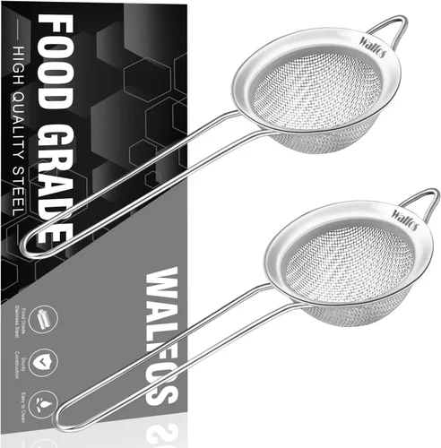 Miniatura 11 de Walfos Colador grande de malla fina de 8.6 pulgadas, coladores de alimentos de metal para cocina con mango resistente, tamiz de malla de acero