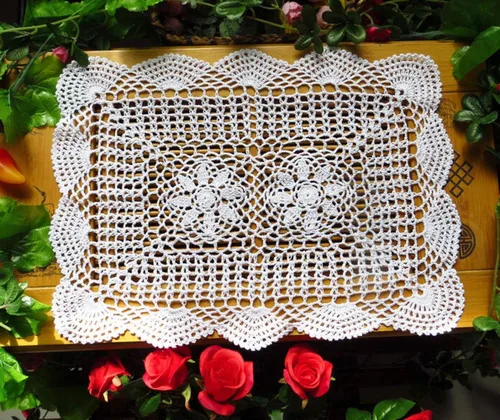 Miniatura 3 de Laivigo Nuevo mantel rectangular hecho a mano con encaje de algodón de ganchillo, 2 unidades, 12 x 19 pulgadas, beige
