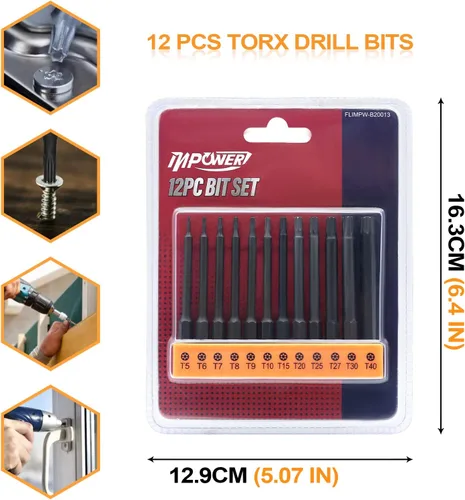 Miniatura 8 de Torx - Juego de brocas de seguridad S2, estrella a prueba de manipulaciones de acero con soporte para brocas, broca de 3 pulgadas de largo, vástago