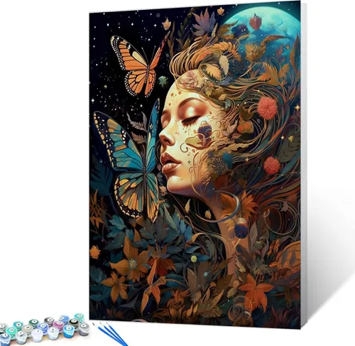 Miniatura 30 de Tucocoo Kit de pintura por números con pinceles y pigmento acrílico sobre lienzo para adultos, estrellas de luna, estilo creativo, proyectos