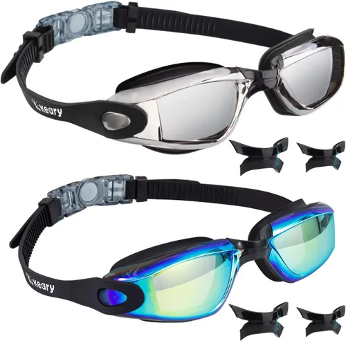 Keary Paquete de 2 gafas de natación antivaho para adultos, jóvenes y niños mayores de 6 años, gafas de triatlón impermeables contra los rayos UV