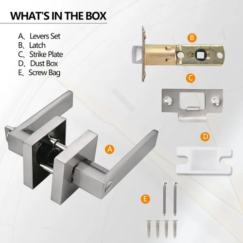 Miniatura 7 de USHTL01-SN-BK-6P - Manija cuadrada de privacidad para puerta de níquel cepillado sin llaves para dormitorio o baño, USHTL01-SN-BK-6P