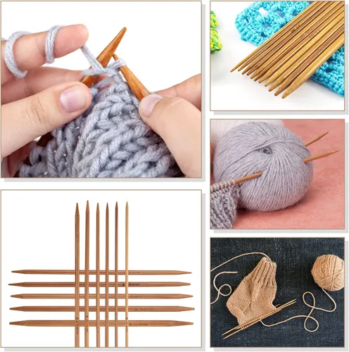 Miniatura 4 de Kit de agujas de tejer, juego de 11 agujas de tejer de doble punta de bambú carbonizado, 11 tamaños, juego de agujas de tejer suaves para tejer