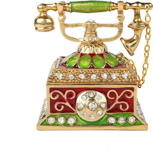 FASSLINO Caja de joyería de teléfono vintage con adornos pintados a mano con bisagras regalo único para decoración del hogar (rojo)