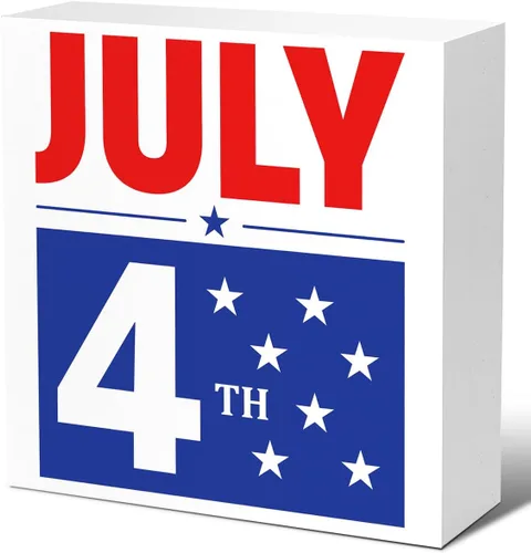 Miniatura 8 de LVQHI Decoración de madera con texto en inglés «Happy 4th of July Independence Day», letrero patriótico de madera para el hogar, dormitorio
