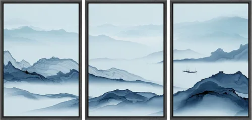 Miniatura 20 de NWT Lienzo enmarcado para pared, juego de arte en acuarela pastel, bosque de montaña oscura, naturaleza silvestre, ilustraciones de arte moderno