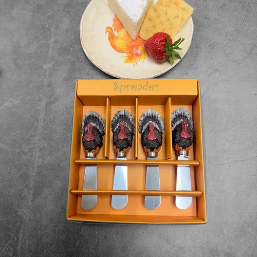Miniatura 4 de Supreme Housewares Esparcidores de queso de pavo, asas de resina pintadas a mano con cuchillas de acero inoxidable para untar queso crema, Turkey