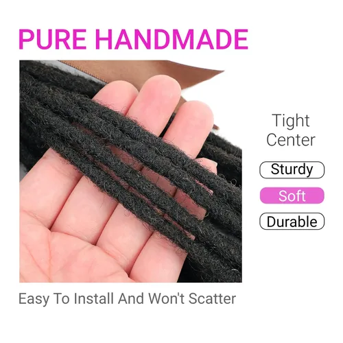 Miniatura 4 de Extensiones de cabello humano Loc de 0.2 cm de ancho, 4 pulgadas, 30 hebras, negro natural 100% completamente hechas a mano, extensiones