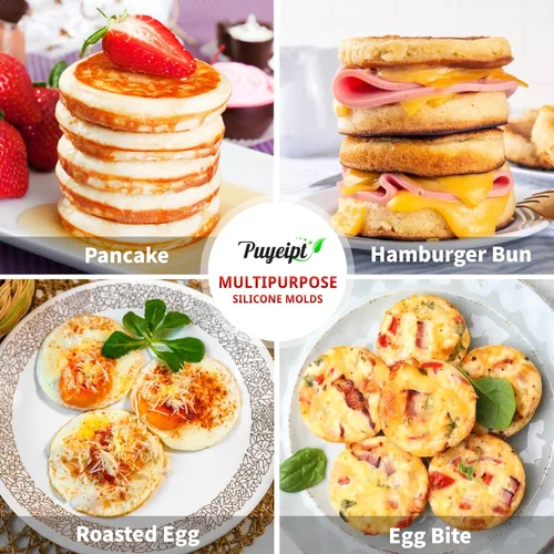 Miniatura 6 de Puyeipt - Paquete de 2 moldes para freidora de aire, moldes de silicona jumbo de 4 pulgadas para sándwiches de desayuno, bocados de huevo, bollos