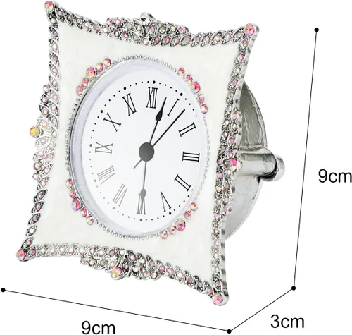 Miniatura 6 de KEYPOWER Reloj de mesa pequeño de cuarzo analógico de escritorio esmaltado con marco decorativo de diamante de cristal, para el hogar, dormitorio