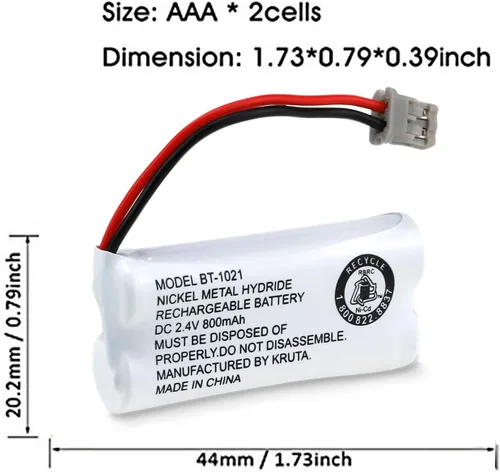 Miniatura 3 de BT-1021 BBTG0798001 Compatible con Uniden BT-1021 BT1021 BT-1008 BT-1016 BT-1025 2.4V 800mAh Batería de repuesto recargable para teléfono inalámbrico