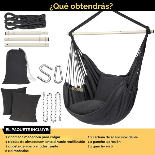Miniatura 3 de Y- STOP Silla Hamaca Colgante Columpio de Cuerda, Máximo 500 Libras, 2 Cojines Incluidos, Silla Colgante Grande de Macramé con Bolsillo, Tejido