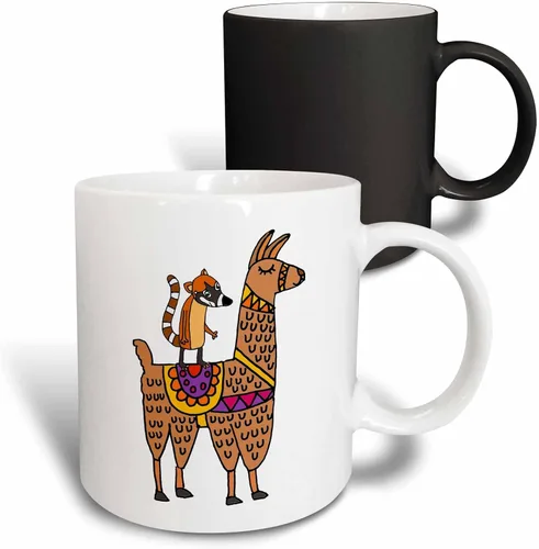 Miniatura 9 de 3dRose Cute Funny Coati Mundi Riding Llama cartoon 11oz Two-Tone Black Mug