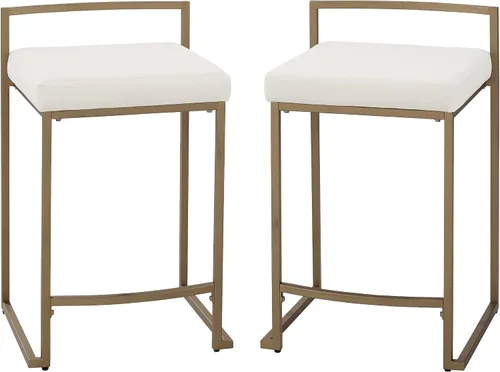 Crosley Furniture Harlowe - Juego de 2 taburetes de bar tapizados con altura de mostrador, cocina y comedor, crema y dorado