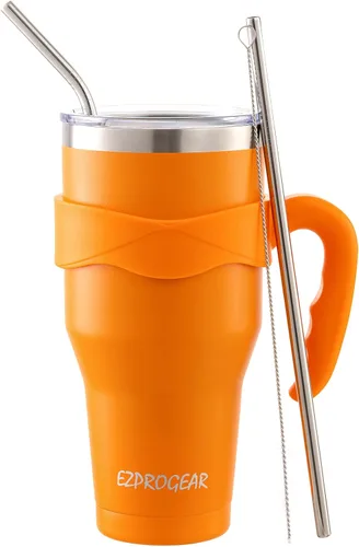 Miniatura 9 de Ezprogear – Vaso con aislamiento al vacío de doble pared de acero inoxidable, con pajilla y asa Azul marino gris