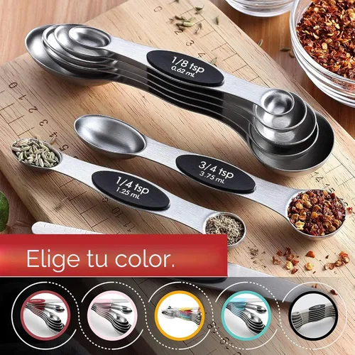Miniatura 9 de Spring Chef Juego de cucharas medidoras magnéticas de acero inoxidable con imanes N45 fuertes, accesorios de cocina de metal resistente para hornear