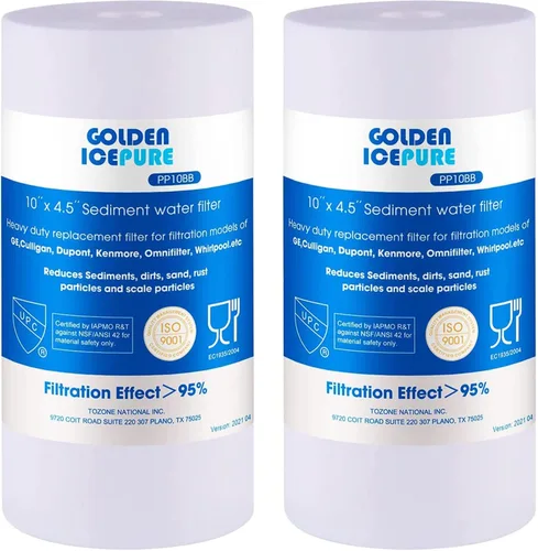 GOLDEN ICEPURE Filtro de agua de sedimentos para toda la casa de 5 micrones, de 4.5 x 10 pulgadas, compatible con GE GXWH30C GXWH35F, fontanero