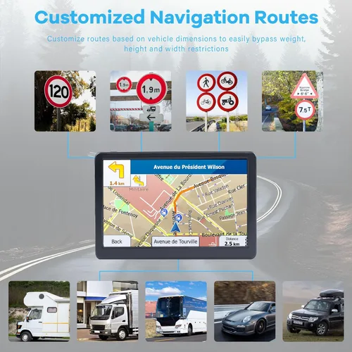 Miniatura 3 de Navegador GPS para automóvil, camión, RV, sistema de navegación GPS con pantalla táctil de 7 pulgadas, mapa 2026 con guía de voz, alerta