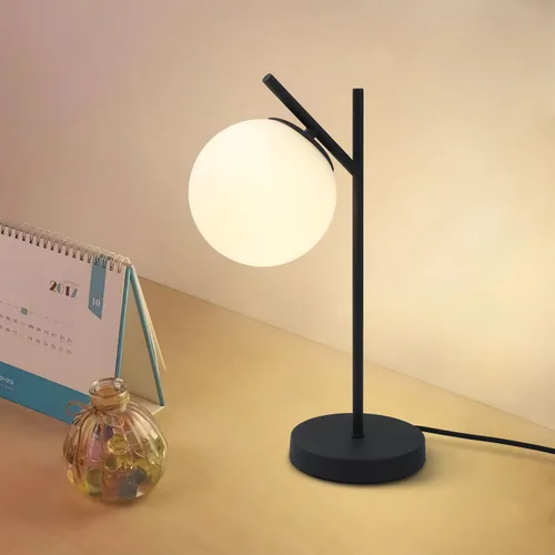 Miniatura 12 de Juego de 2 lámparas de mesa de globo, lámpara de escritorio de latón y vidrio con pantalla de vidrio blanco lechoso, lámpara de pie contemporánea