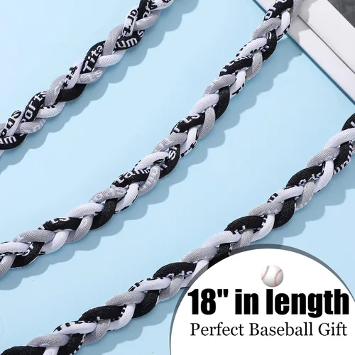 Miniatura 5 de Zeyune Collar de béisbol de 18 pulgadas para niños, tres cuerdas trenzadas, tornado, titanio, collar de cuerda de béisbol para hombre