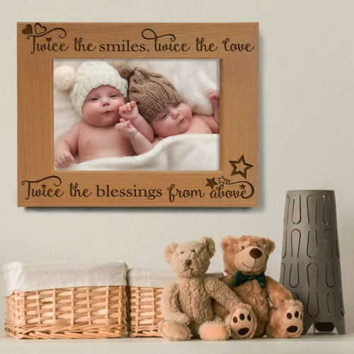 Miniatura 5 de KATE POSH - Dos veces las sonrisas, dos veces el amor, dos veces las bendiciones de arriba - Marco de fotos grabado de madera natural - Marco