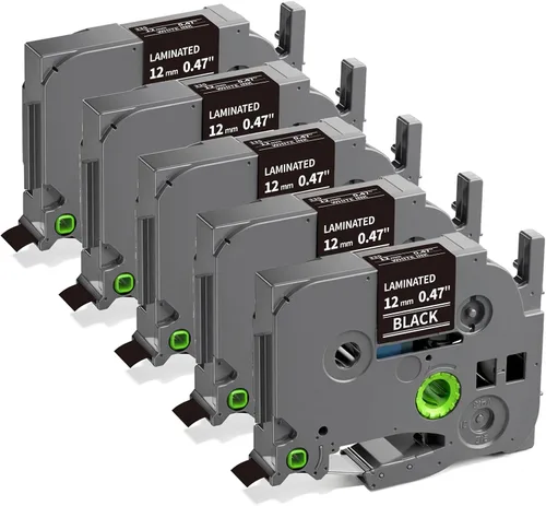 MarkDomain TZe-335 - Cinta de repuesto negra para rotuladora Brother de 0.472 in, 0.47 pulgadas, cinta de etiquetas laminada blanca sobre negra,