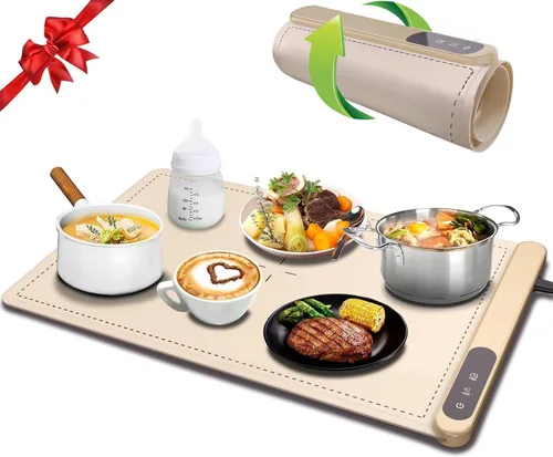 Miniatura 9 de Esterilla de calentamiento mejorada para alimentos con temperatura ajustable - Bandeja de calentamiento eléctrica portátil, calentador de alimentos